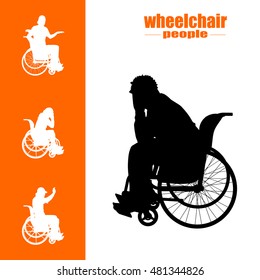 Vector isolated collection of wheelchair people silhouettes