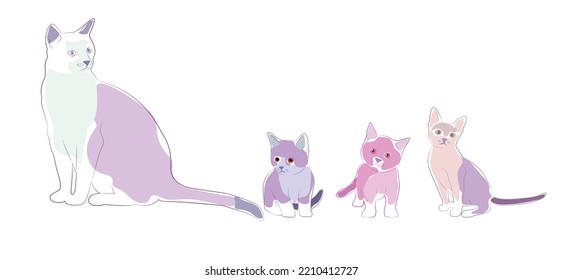 Vector isolated color cat, logo, typography, decorative sticker on white background.