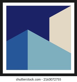 Vector isolated color geometric abstraction in square interior poster with white passepartout in black frame