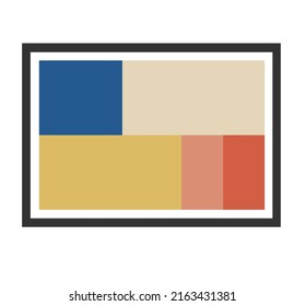 Vector isolated color geometric abstraction in rectangle, interior poster with white passepartout in black frame
