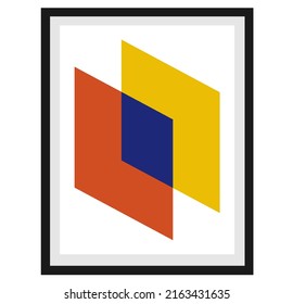 Vector isolated color geometric abstraction in rectangle, interior poster with white passepartout in black frame