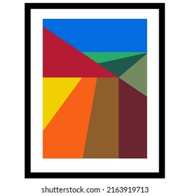 Vector isolated color geometric abstraction in rectangle, interior poster with white passepartout in black frame