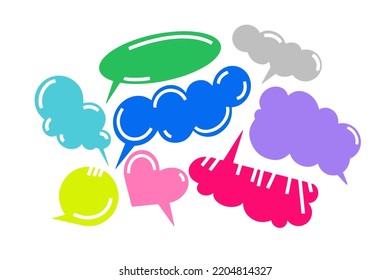 El vector aisló las coloridas burbujas de habla grande conjunto. Diversas formas de convocatoria para trasfondo, concepto de comunicación para medios sociales, stickers, afiches.