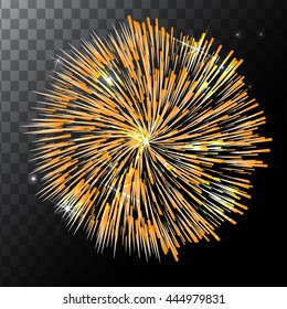 Vector isolated colorful fireworks on a transparent background.