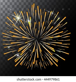 Vector isolated colorful fireworks on a transparent background.