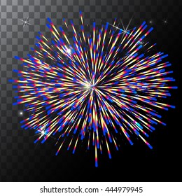 Vector isolated colorful fireworks on a transparent background.