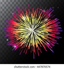 Vector isolated colorful fireworks on a transparent background.