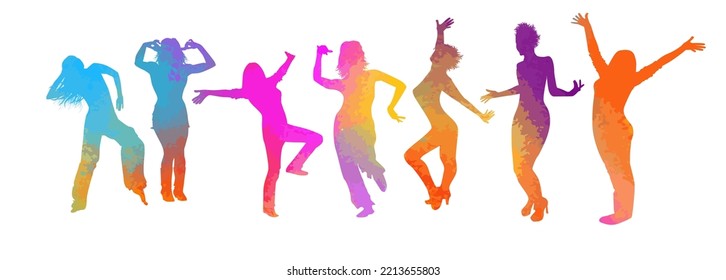 vector isolated colorful silhouette of a dancing girls