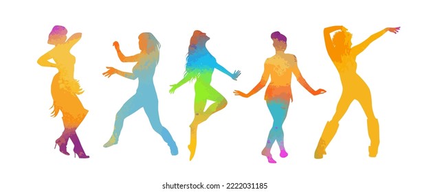 vector isolated colorful silhouette of a dancing girls