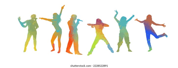 vector isolated colorful silhouette of a dancing girls