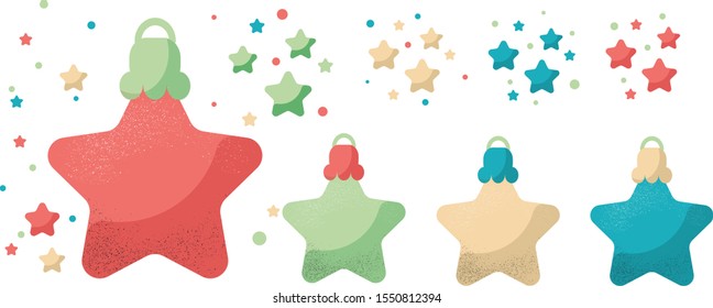 Vector isolated colorful stars, christmas decoration hanging stars in vintage colors teal beige mint coral minimalistic flat style