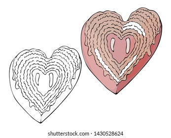 Vector isolated coloring bakery products, dessert. Sweet dessert coloring book. Vector isolated bakery coloring.
