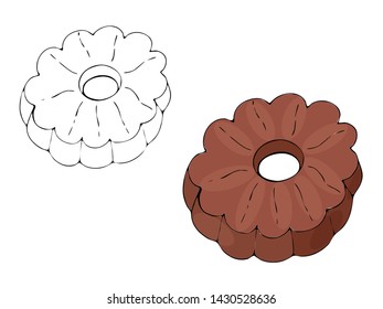 Vector isolated coloring bakery products, dessert. Sweet dessert coloring book. Vector isolated bakery coloring.