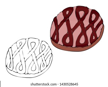 Vector isolated coloring bakery products, dessert. Sweet dessert coloring book. Vector isolated bakery coloring.