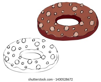 Vector isolated coloring bakery products, dessert. Sweet dessert coloring book. Vector isolated bakery coloring.