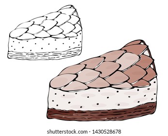 Vector isolated coloring bakery products, dessert. Sweet dessert coloring book. Vector isolated bakery coloring.