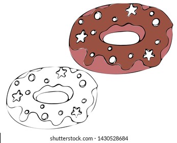 Vector isolated coloring bakery products, dessert. Sweet dessert coloring book. Vector isolated bakery coloring.