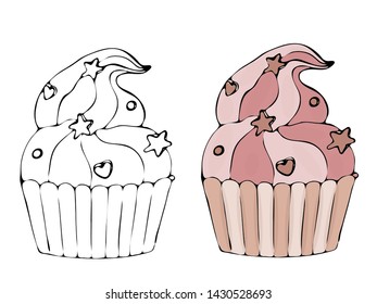 Vector aislado para colorear productos de panadería, postre. Dulce libro para colorear postre. Vector aislado para colorear de panadería.