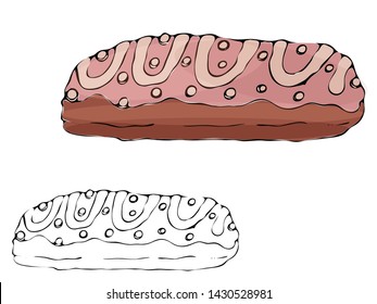 Vector isolated coloring bakery products, dessert. Sweet dessert coloring book. Vector isolated bakery coloring.