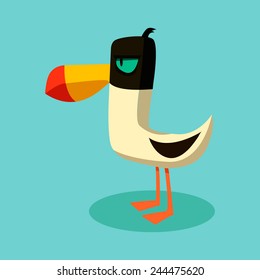 Vector  isolated comic birds on blue background.