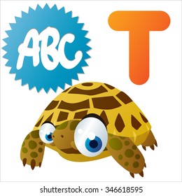 alfabeto de animales de historieta aislados vectoriales: T es para Tortoise