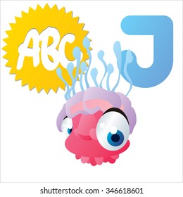 vector isolated comic cartoon animals alphabet: J is for Jelly Fish