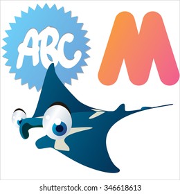 vector isolated comic cartoon animals alphabet: M is for Manta ray