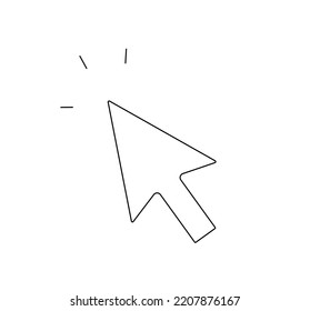 Vector isolated computer mouse cursor with rays colorless black and white contour line easy drawing