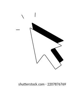 Vector isolated computer mouse cursor with black shadow colorless black and white contour line easy drawing