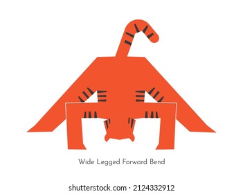 Vector isolated concept with animal cartoon character doing yoga practice - Uddiyana Bandha. Korean tiger learns Wide Legged Forward Bend. Flat illustration of seated fitness exercise