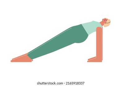 Vector isolated concept with flat female character. Strong woman learns Strengthening posture Purvottanasana at yoga class. Fitness exercise - Upward Plank Pose