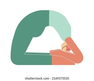 Vector isolated concept with flat female character. Strong woman learns posture Kapotasana at yoga class. Fitness exercise with Backbend - Pigeon Pose