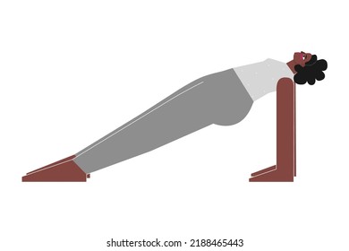 Vector isolated concept with flat female character. Strong african american woman learns Strengthening posture Purvottanasana at yoga class. Fitness exercise - Upward Plank Pose