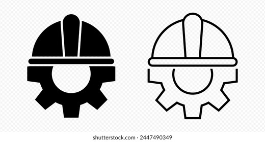 Vector de construcción aislado sombrero y engranaje, relleno y línea conjunto de iconos