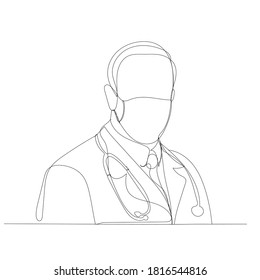 vector, isolated, continuous line drawing doctor