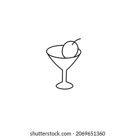 Vektor isolierte Kontur ziehen Martini Glas mit Oliven. Farblose schwarz-weiße Kontur Linie gezeichnet martini Glas Symbol, Logo, Symbol, Piktogramm.