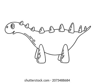 Vector isolated contour illustration of cute dinosaur for children creativity. Kids colouring page, print, children character