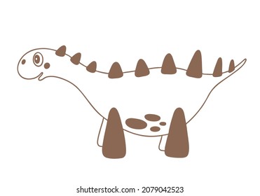 Ilustración del contorno aislado del vector. Dinosaurio de dibujos animados. Carácter gracioso para la impresión, afiche, niños, decoración