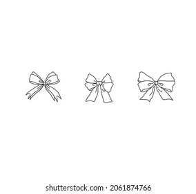 Vector isolated contour line doodle drawing bows set. Colorless black and white bows doodle sketch. 