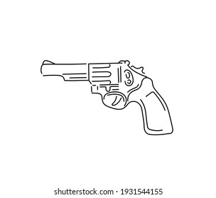 Vector Isolated Contour Line Gun Handgun Simple Graphic Drawing