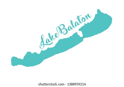 Vector isolated contour map of lake Balaton. Blue graphic silhouette and typography. 