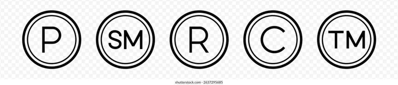 Vector isolated Copyright trademark symbol set in black outline