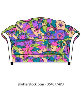 Vector isolated couch painted colorful silhouette