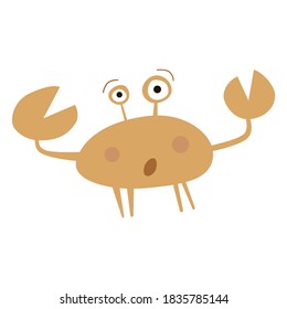 Vector isolated crab. Flat graphics. Orange color. Children illustration.