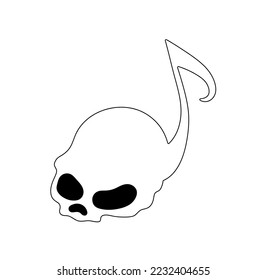 Vector isolated creative musical note in skull shape colorless black and white contour line easy drawing