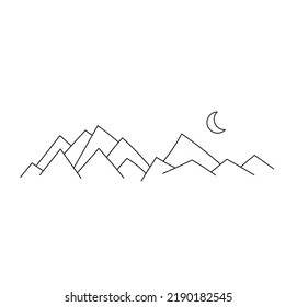 Vector isolated crescent moon over the mountain peaks colorless black and white contour line easy drawing
