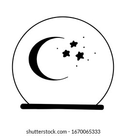 Vector isolated crystal ball on stand, simple line style on white background. Fortune telling glass globe with smoke of providence inside. Idea for esoteric, occult, magic and enchanted print.