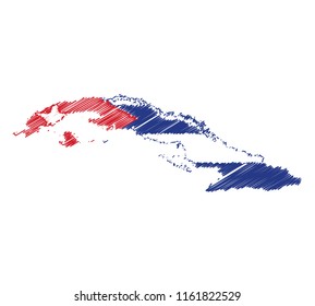 Vector of isolated Cuba map with the flag. Engraving style hatching pen pencil painting illustration concept.