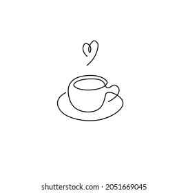 Vector isolated cup of coffee or cup of tea contour line drawn icon logotype symbol