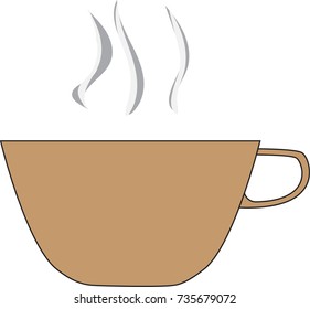 Vector of isolated Cup of hot coffee or tea with steam rising above on white background
